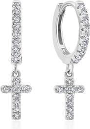 Crislu Pavé Cross Huggie Hoop Earrings