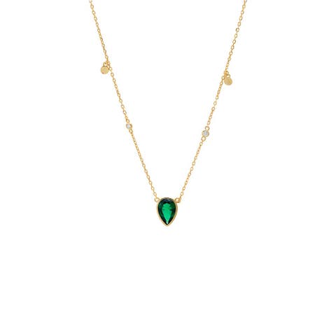Emerald Green Pear Charmed Chain Necklace