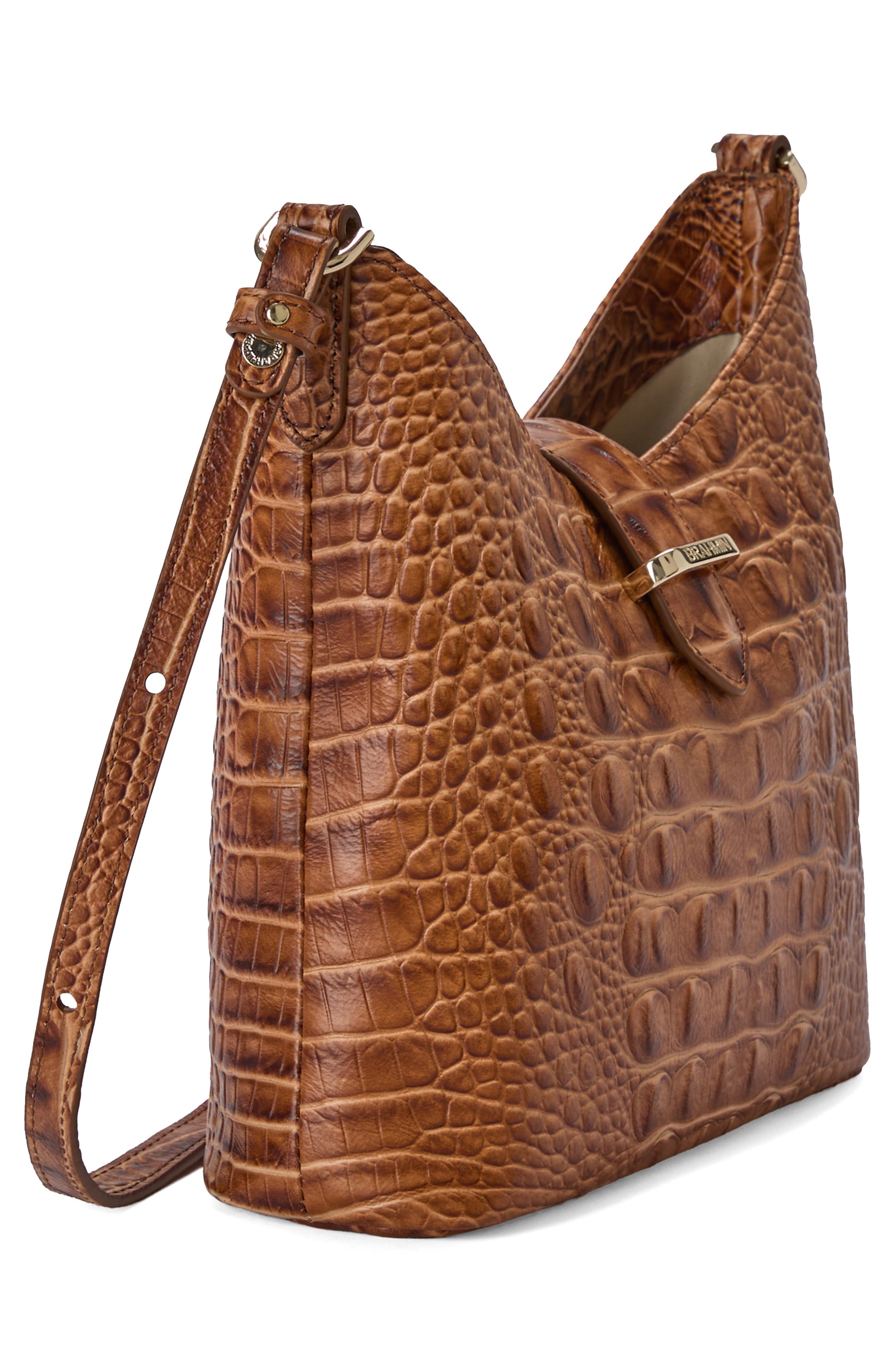 Brahmin Small Gwynne Croc Embossed Leather Crossbody Bag, Alternate, color, Cinnamon