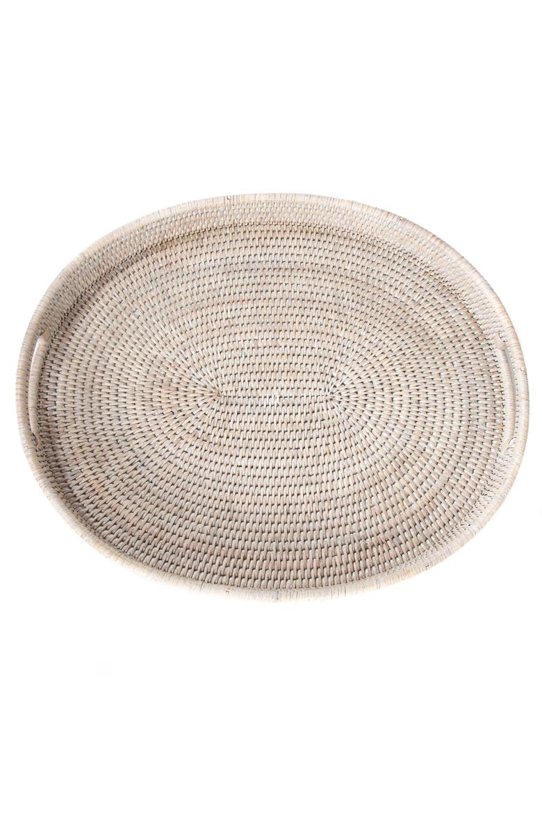 Artifacts Rattan Oval Tray With Cutout Handles, Alternate, color, White Wash
