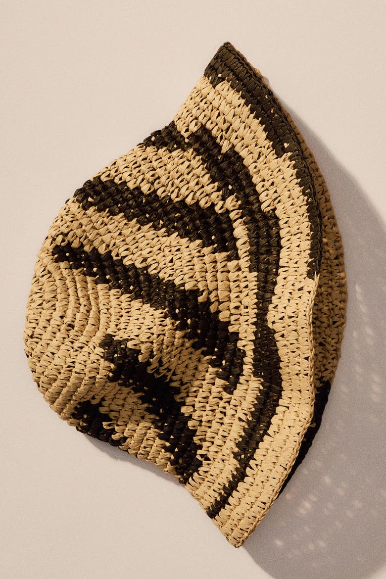 Handmade Straw Bucket Hat, Alternate, color, Light beige/black