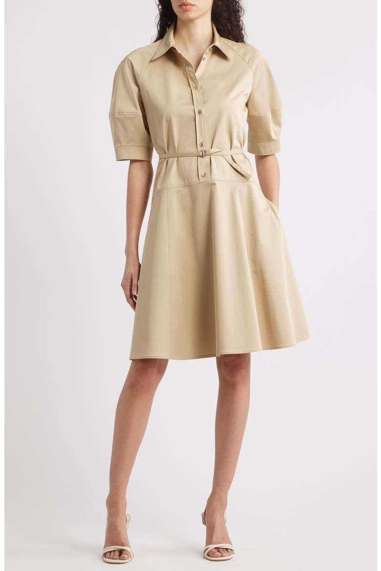 Delaurena Stretch Cotton Shirtdress, Main, color, MED BGE