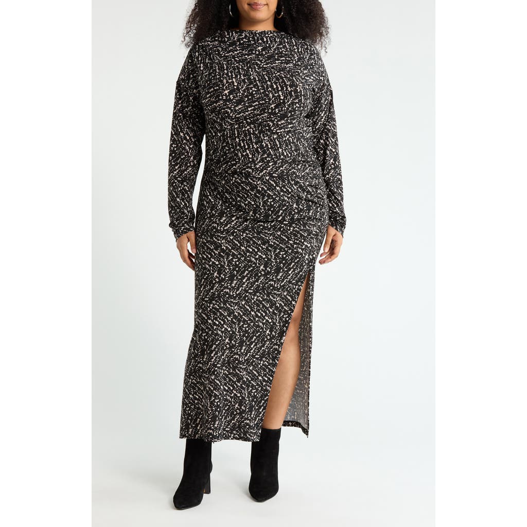 Renee C Long Sleeve Ruched Midi Dress In Black