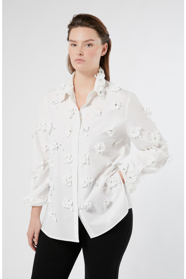 Fidato Crystal Flower Button-Up Shirt, Alternate, color, OPTICAL WHITE