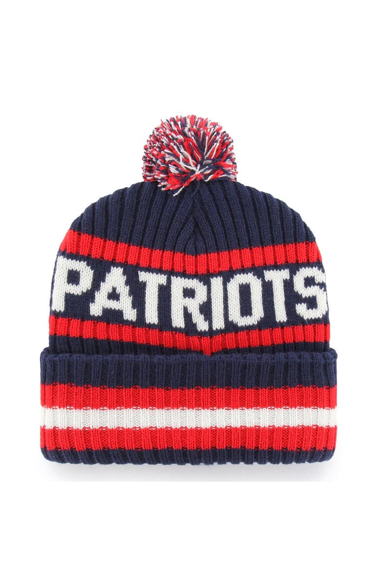 '47 Men's '47  Navy New England Patriots Bering Cuffed Knit Hat with Pom, Alternate, color, 