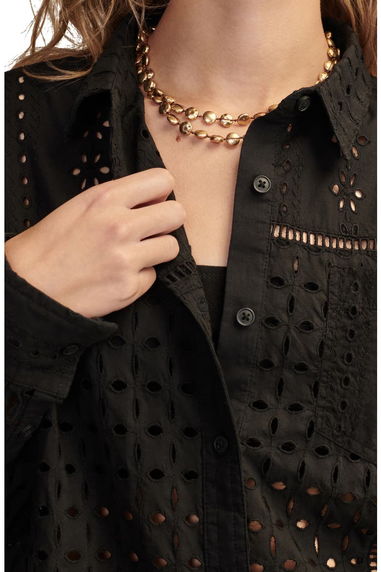 Prep Cotton Eyelet Button-Up Shirt, Alternate, color, METEORITE