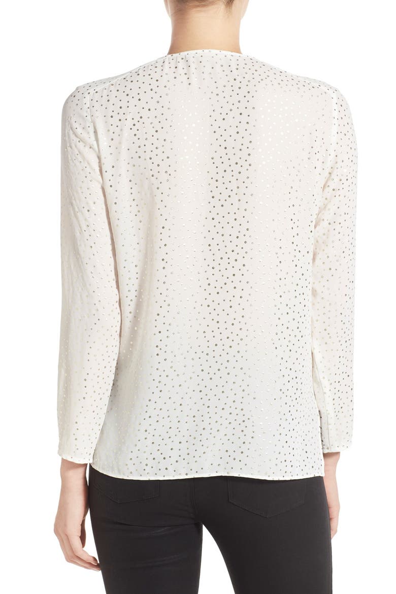 'Alyssa' Metallic Dot Surplice Top, Alternate, color, WHITE