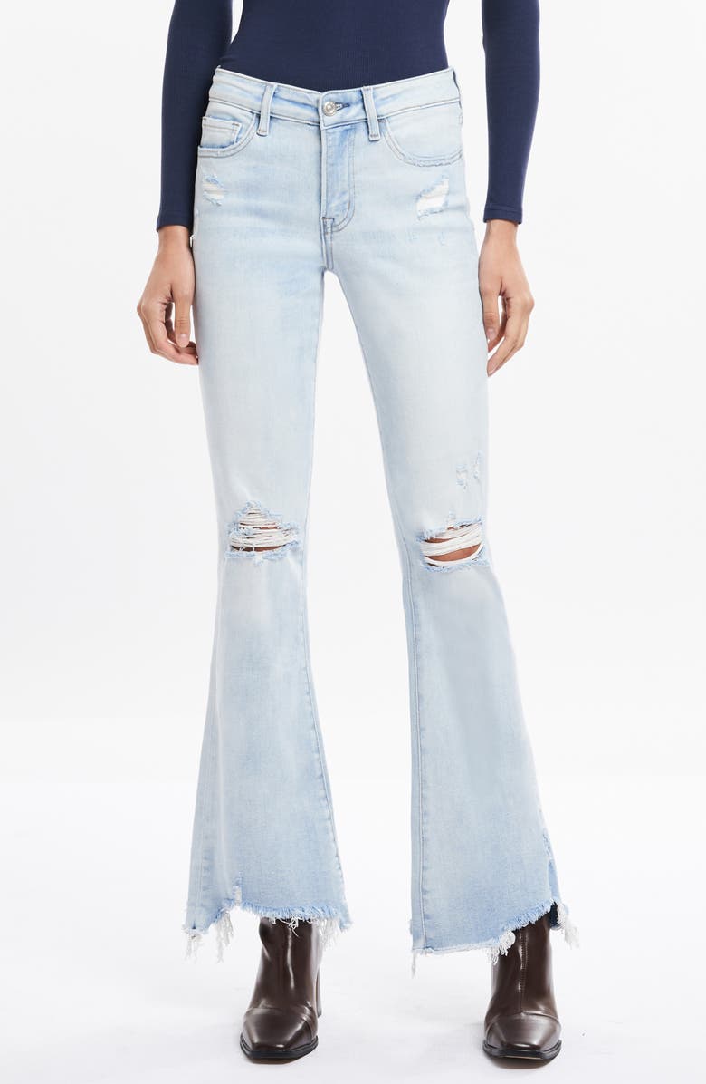 Bayeas Angela Ripped Chew Hem Flare Jeans, Main, color, Light Blue