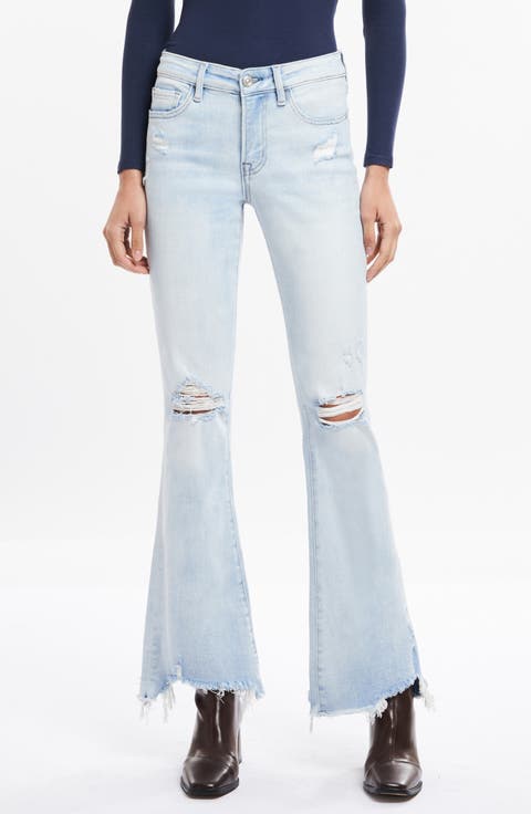 Angela Ripped Chew Hem Flare Jeans (Light Blue)