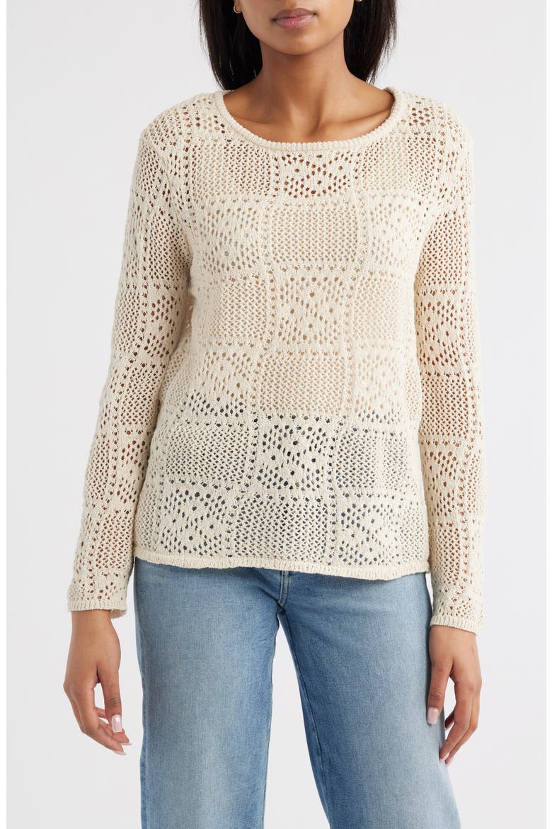 Tiara Crochet Look Sweater, Main, color, EGG SHELL