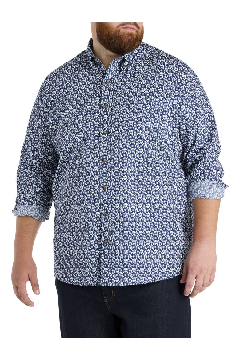 Big & Tall Easy-Care Floral Print Sport Shirt, Main, color, BLUE MULTI