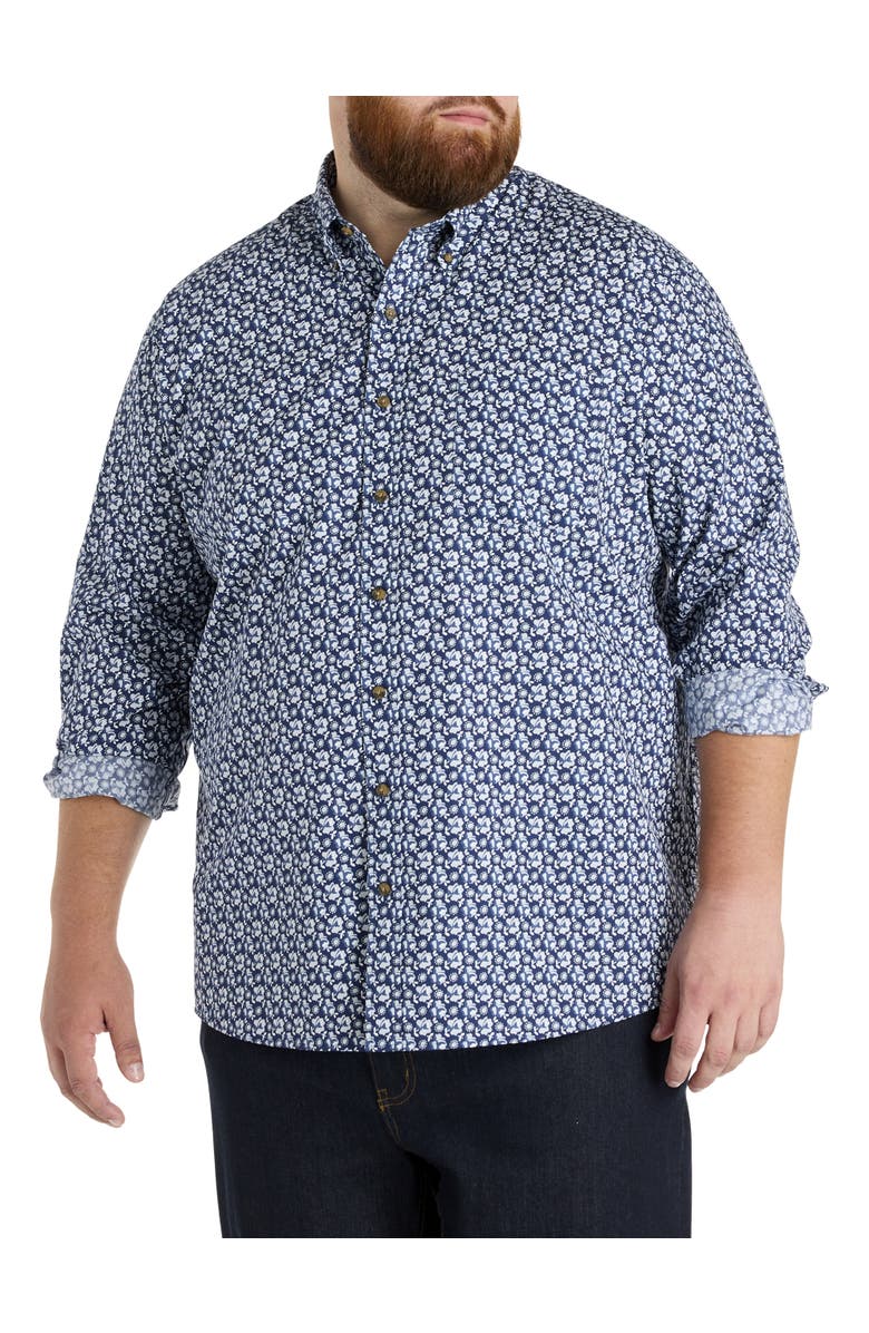 Harbor Bay by DXL Big & Tall Easy-Care Floral Print Sport Shirt, Main, color, Blue Multi