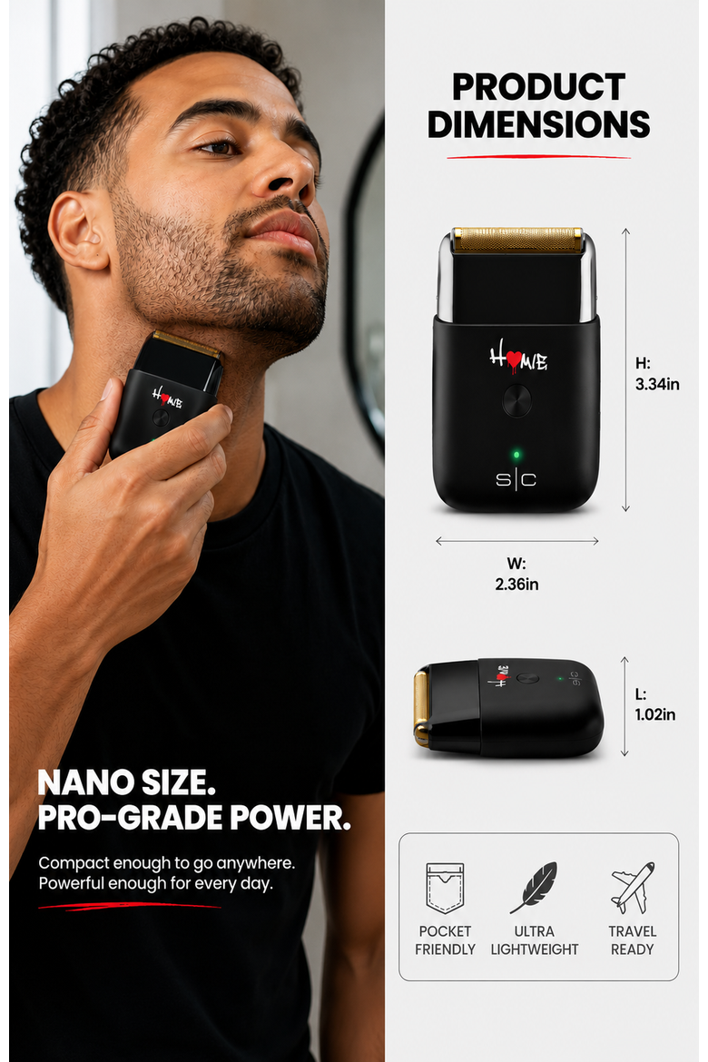Homie Nano Gold Titanium Foil Shaver, Alternate, color, Black