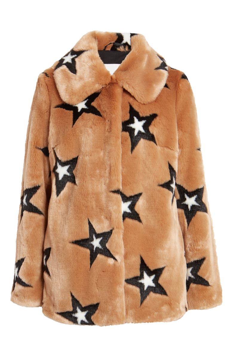Avec Les Filles Star Print Faux Fur Swing Coat, Alternate, color,