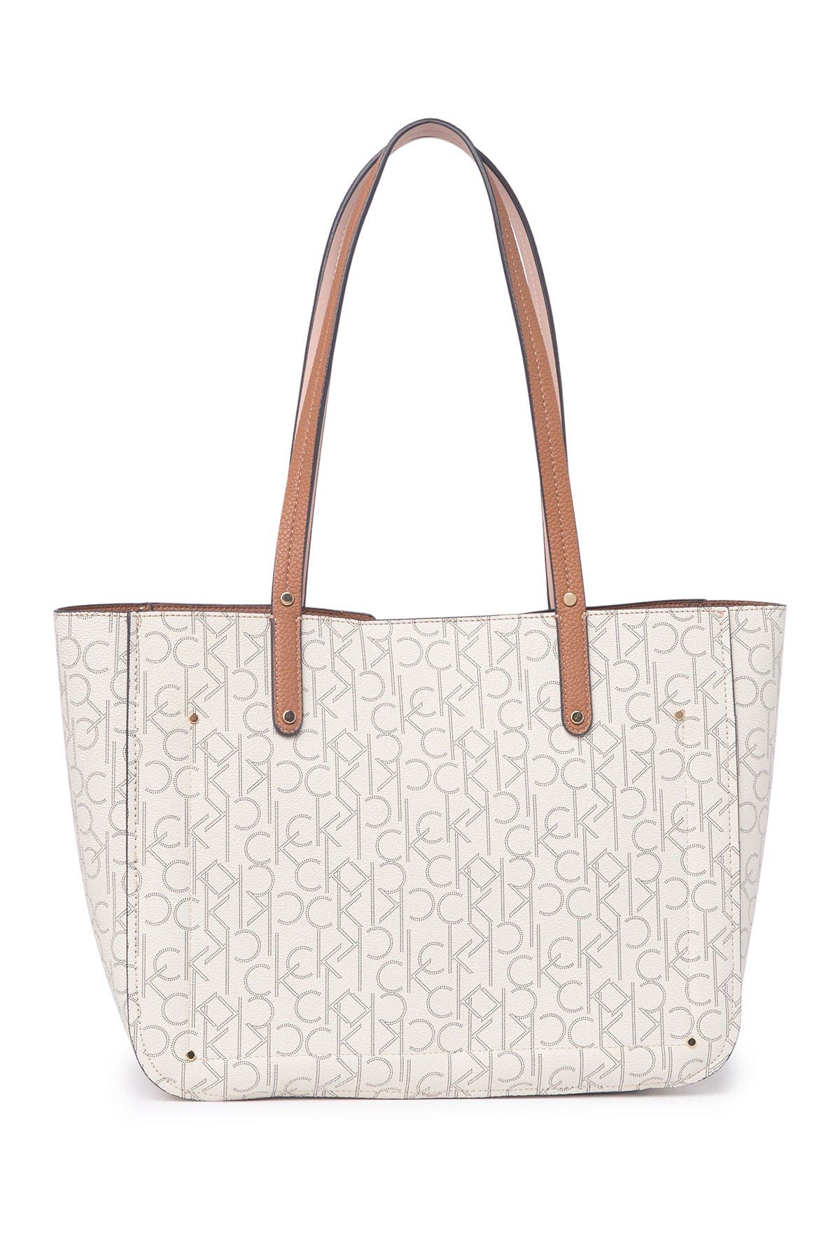 Calvin Klein Leather Pindot Logo Tote, Main, color, 