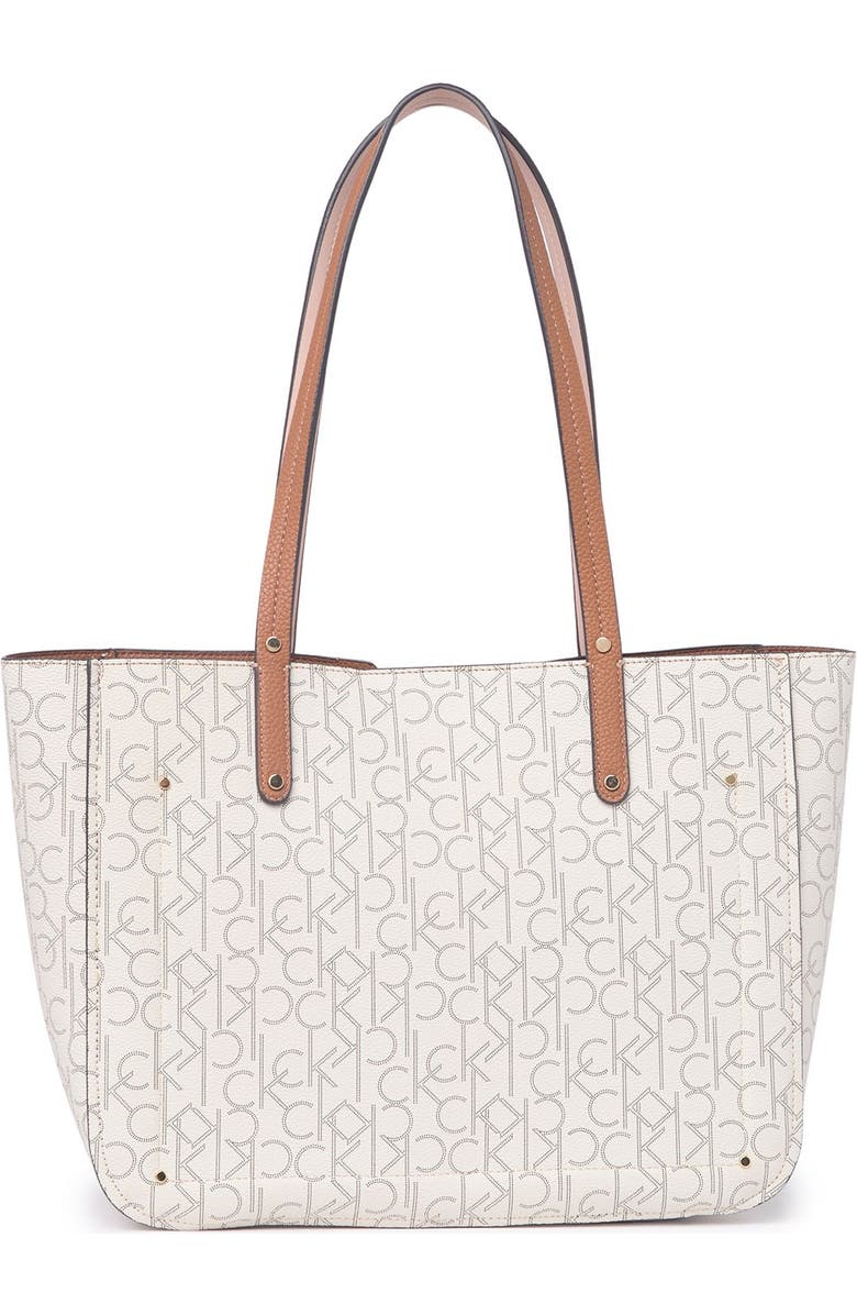 Calvin Klein Leather Pindot Logo Tote, Main, color,
