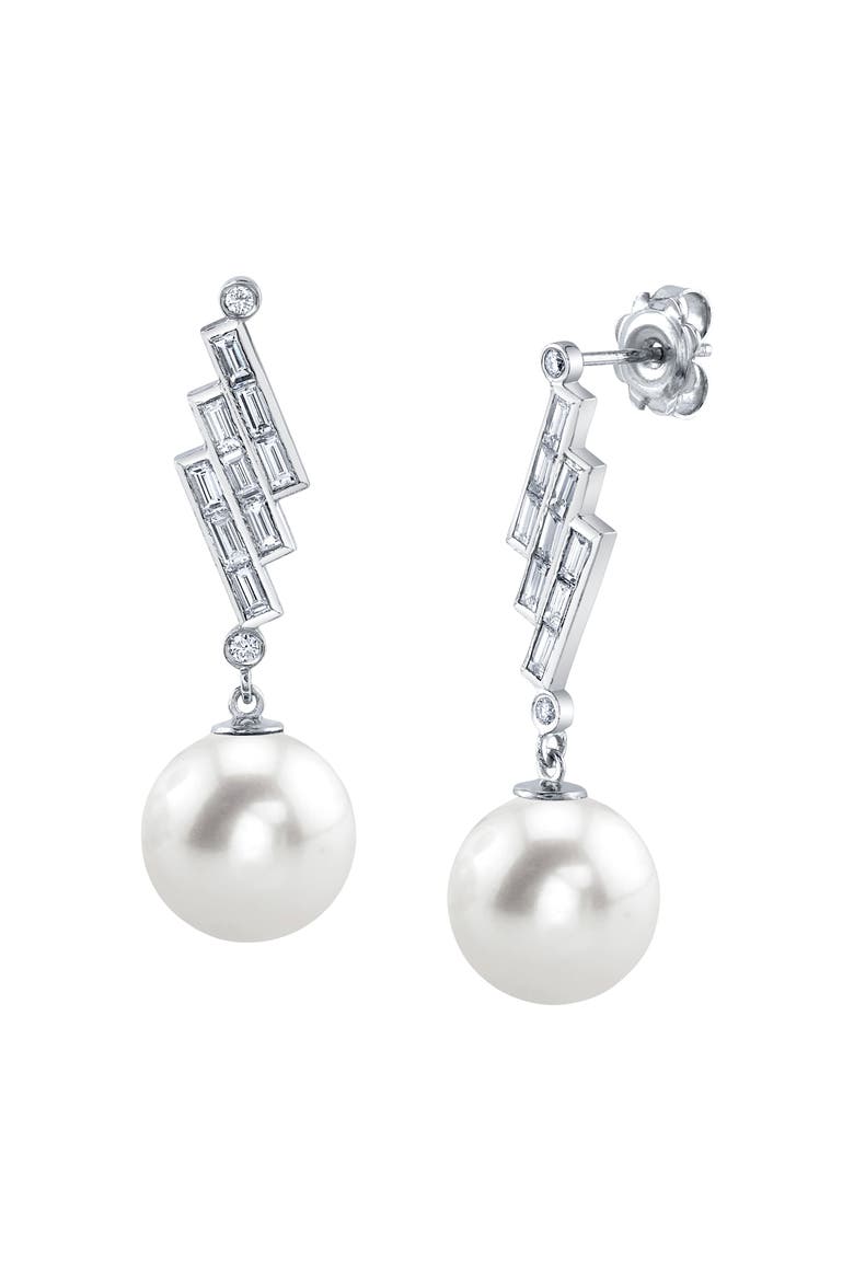 South Sea Pearl & Diamond Bowie Earrings, Main, color, White Gold