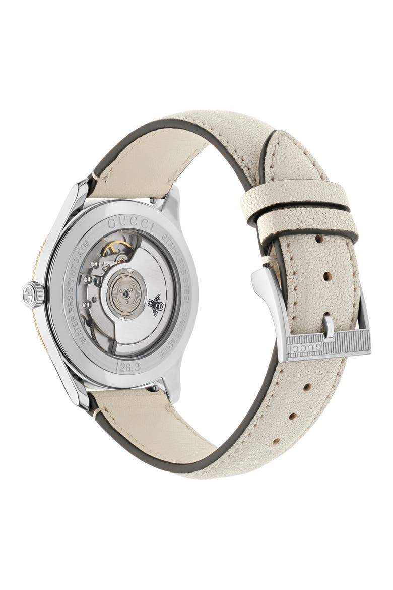 G-Timeless Leather Strap Watch, 40mm, Alternate, color, WHITE/ SILVER/ GOLD