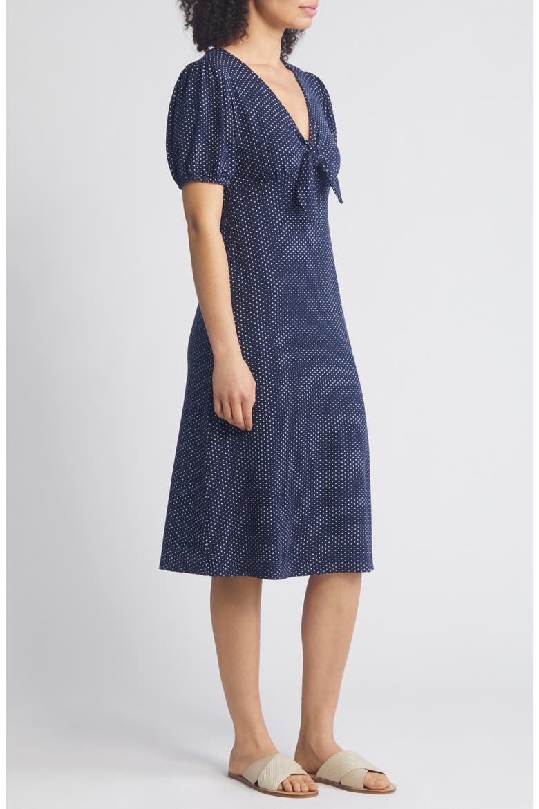 Polka Dot Puff Sleeve Midi Dress, Alternate, color, NAVY/ WHITE