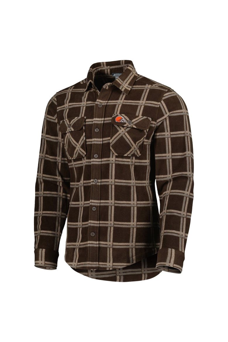 Men's Antigua Brown Cleveland Browns Industry Flannel Button-Up Shirt Jacket, Alternate, color, Brown