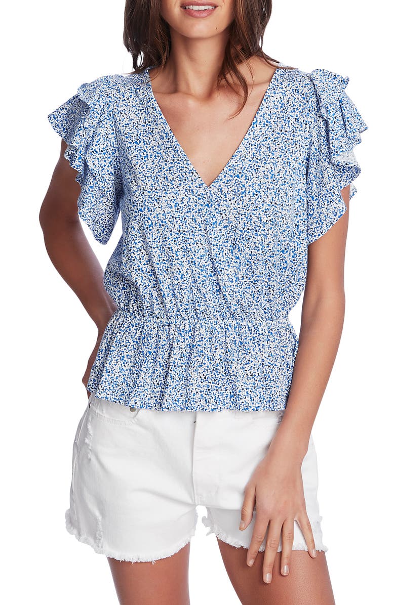 1.STATE Floral Ditsy Cross Front Peplum Blouse, Main, color, 