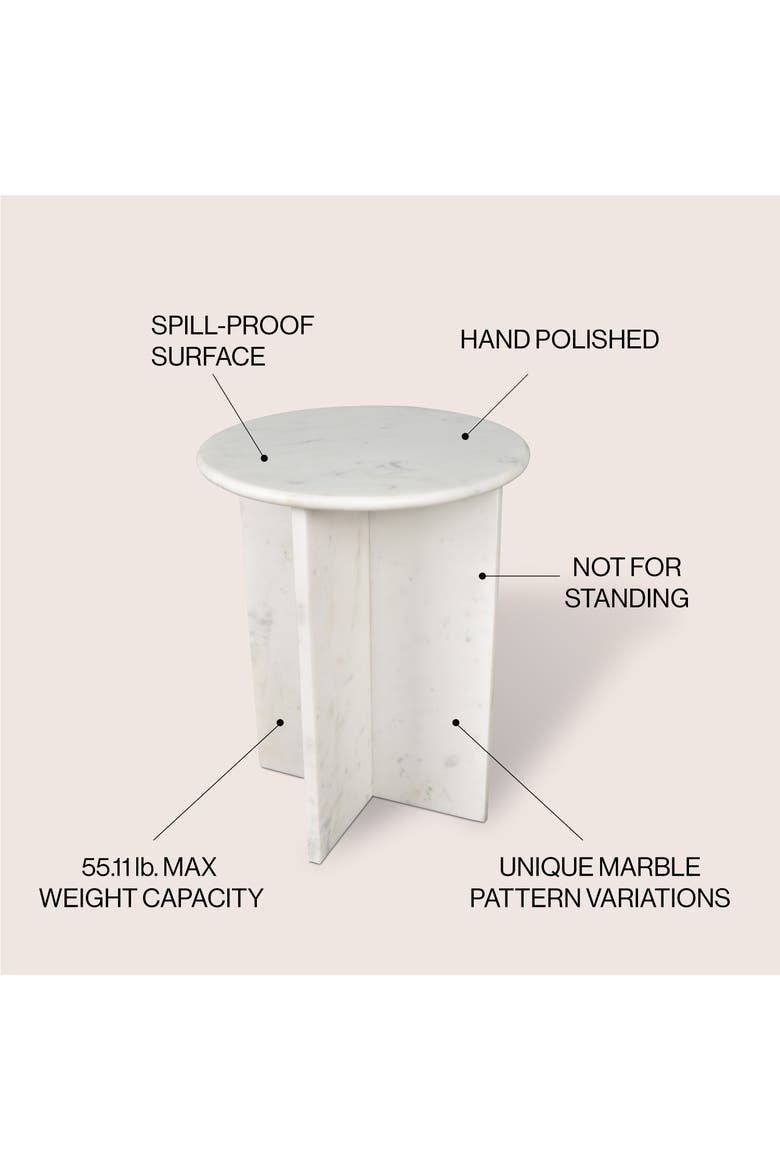 Javier Minimalist Round Solid Marble End Table, Geometric Cross Base Accent Side Table for Living Room Bedroom, Alternate, color, White