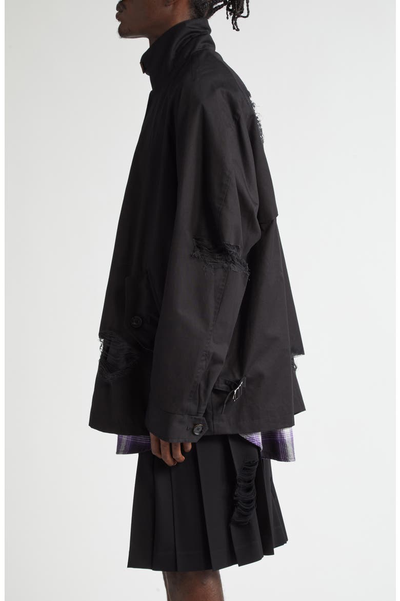 Dog Ear Ripped Cotton Jacket, Alternate, color, BLACK