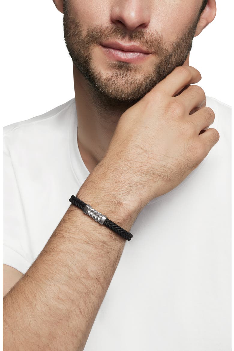 Men's Chevron Rubber & Sterling Silver Bracelet, Alternate, color, BLACK