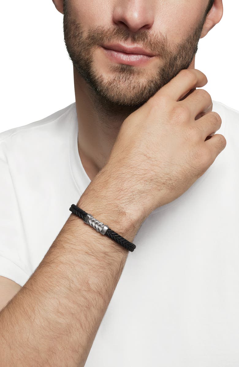 David Yurman Men's Chevron Rubber & Sterling Silver Bracelet, Alternate, color, Black