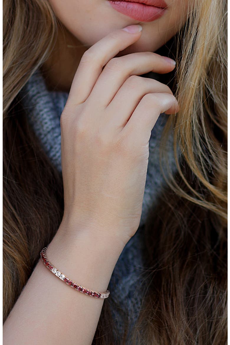 Lab Created Ruby & Lab Created White Sapphire Tennis Bracelet & Necklace Set, Alternate, color, RED