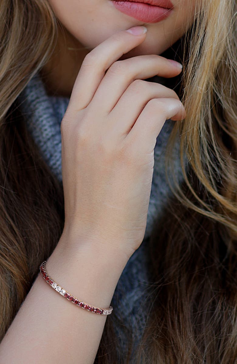 DELMAR Lab Created Ruby & Lab Created White Sapphire Tennis Bracelet & Necklace Set, Alternate, color, Red