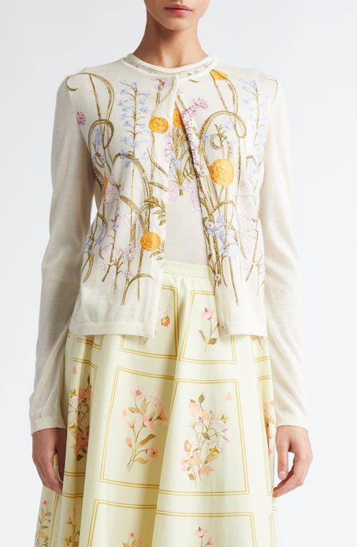 Giambattista Valli Floral Embroidered Cashmere & Silk Cardigan In Ivory