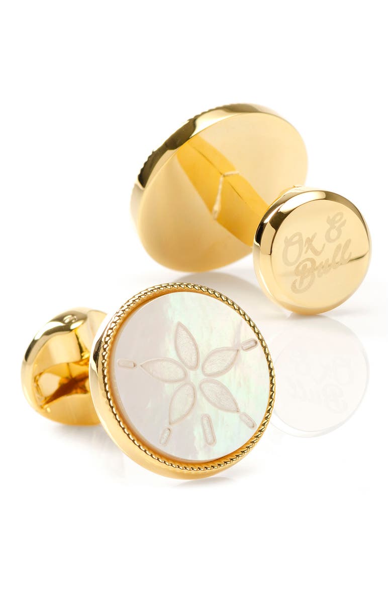 Sand Dollar Cuff Links, Alternate, color, GOLD