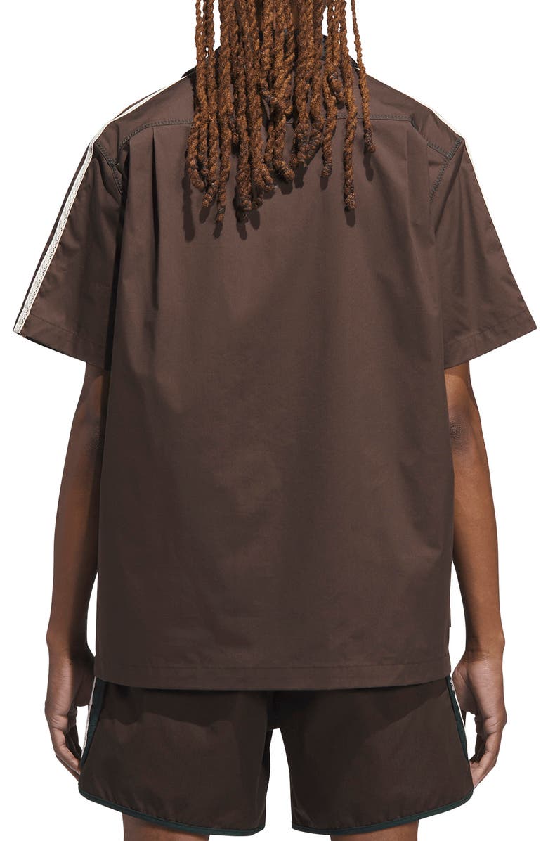 ADIDAS ORIGINALS X CLOT BY EDISON CHEN Colorblock Stretch Cotton & Nylon Camp Shirt, Alternate, color, Green/ Dark Brown