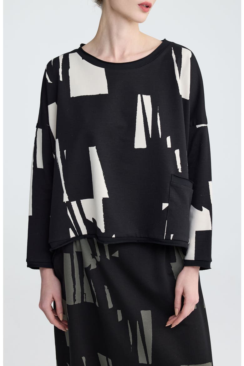 Nerina Cropped Graphic Blouse, Main, color, Ivory Black