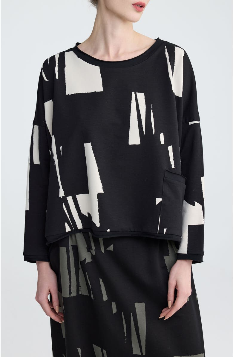 LUUKAA Nerina Cropped Graphic Blouse, Main, color, Ivory Black