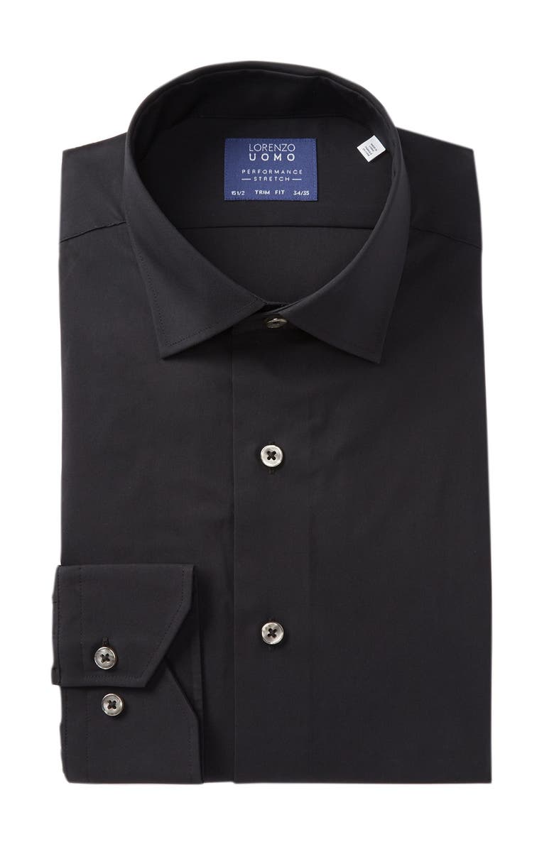 Lorenzo Uomo Travel Cotton Stretch Trim Fit Dress Shirt, Main, color, Black