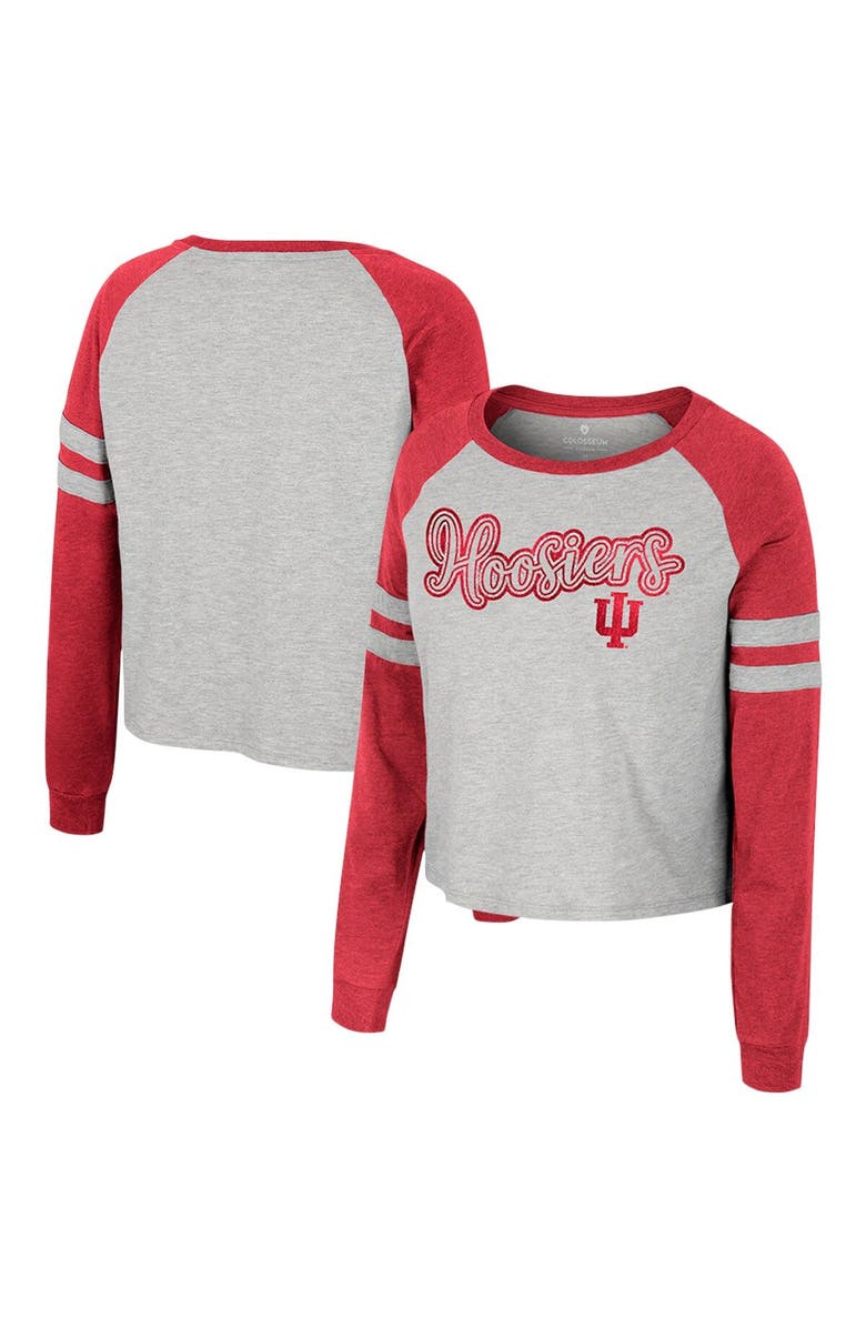 COLOSSEUM Women's Colosseum Heather Gray Indiana Hoosiers I'm Gliding Here Raglan Long Sleeve Cropped T-Shirt, Main, color, 