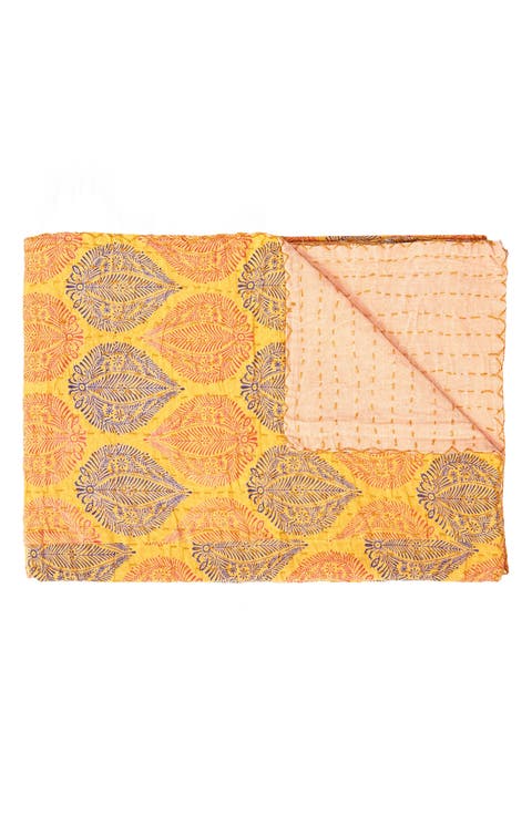 Vintage Cotton Kantha Throw Blanket