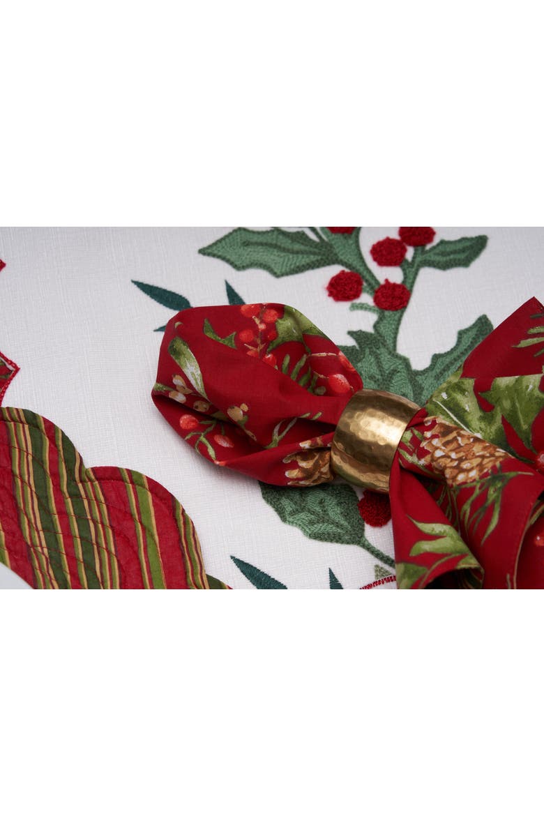 Merry Mistletoe Embroidered Botanical Runner 14" x 72", Alternate, color, Red