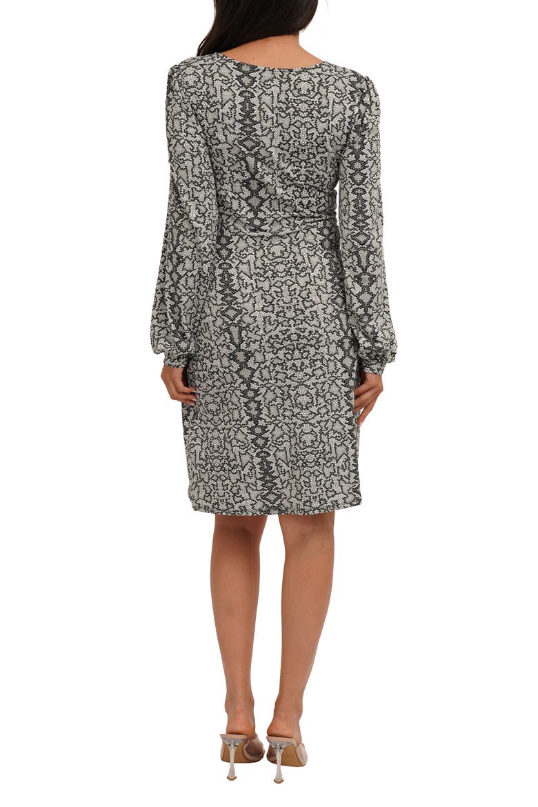 Long Sleeve Empire Waist Dress, Alternate, color, TILE SNAKE BLACK WHITE