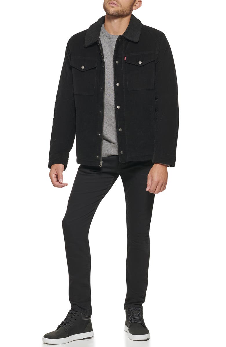 Levi's<sup>®</sup> Corduroy Faux Shearling Lined Trucker Jacket, Alternate, color, Black