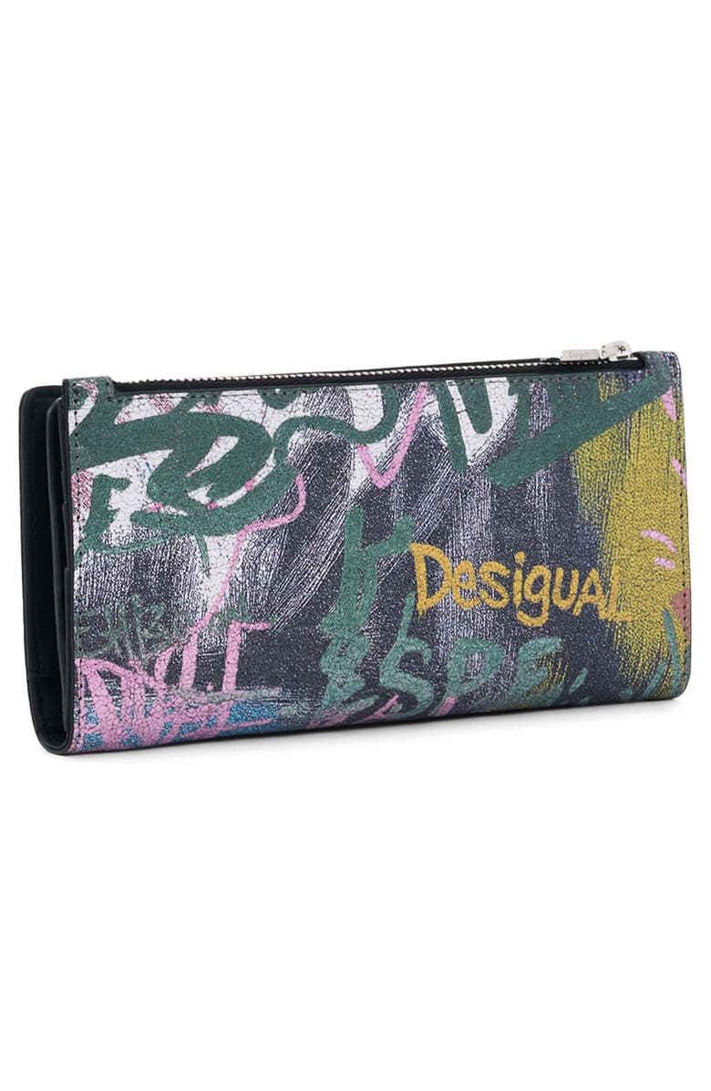 Desigual Logo Print Continental Wallet, Alternate, color, Black Multi
