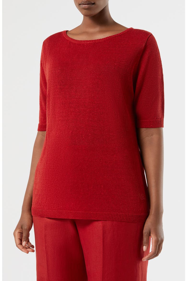 Short Sleeve Linen Blend Sweater, Main, color, CHERRY