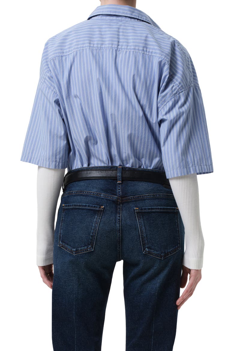 Frances Cape Crop Cotton Button-Up Shirt, Alternate, color, KINDERED STRIPE