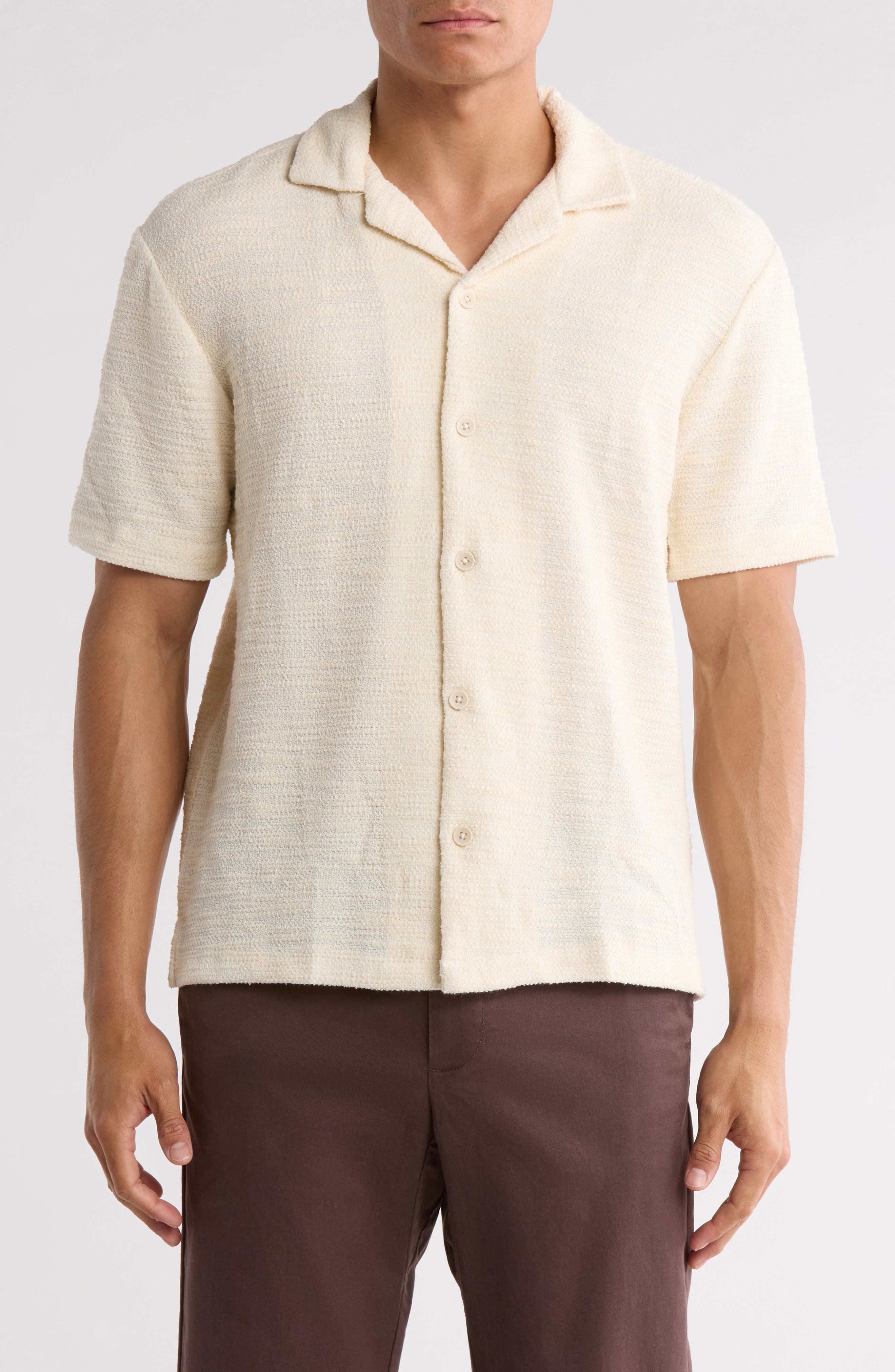 DENIM AND FLOWER Textured Relaxed Fit Camp Shirt