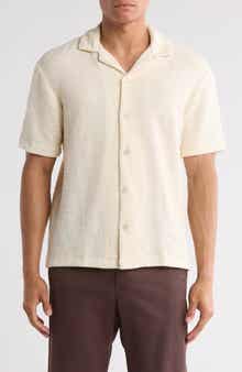 DENIM AND FLOWER Textured Relaxed Fit Camp Shirt