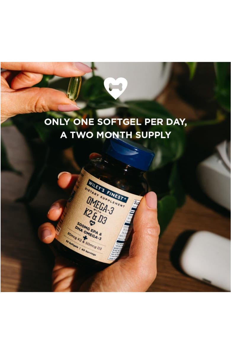 Wiley's Finest Vitamin K2 & D3 Omega-3 Softgels for Bone and Heart Health Support 60 softgels, Alternate, color, NO COLOR