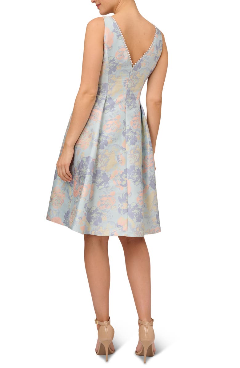Adrianna Papell Floral Jacquard Imitation Pearl Detail Cocktail Dress, Alternate, color,