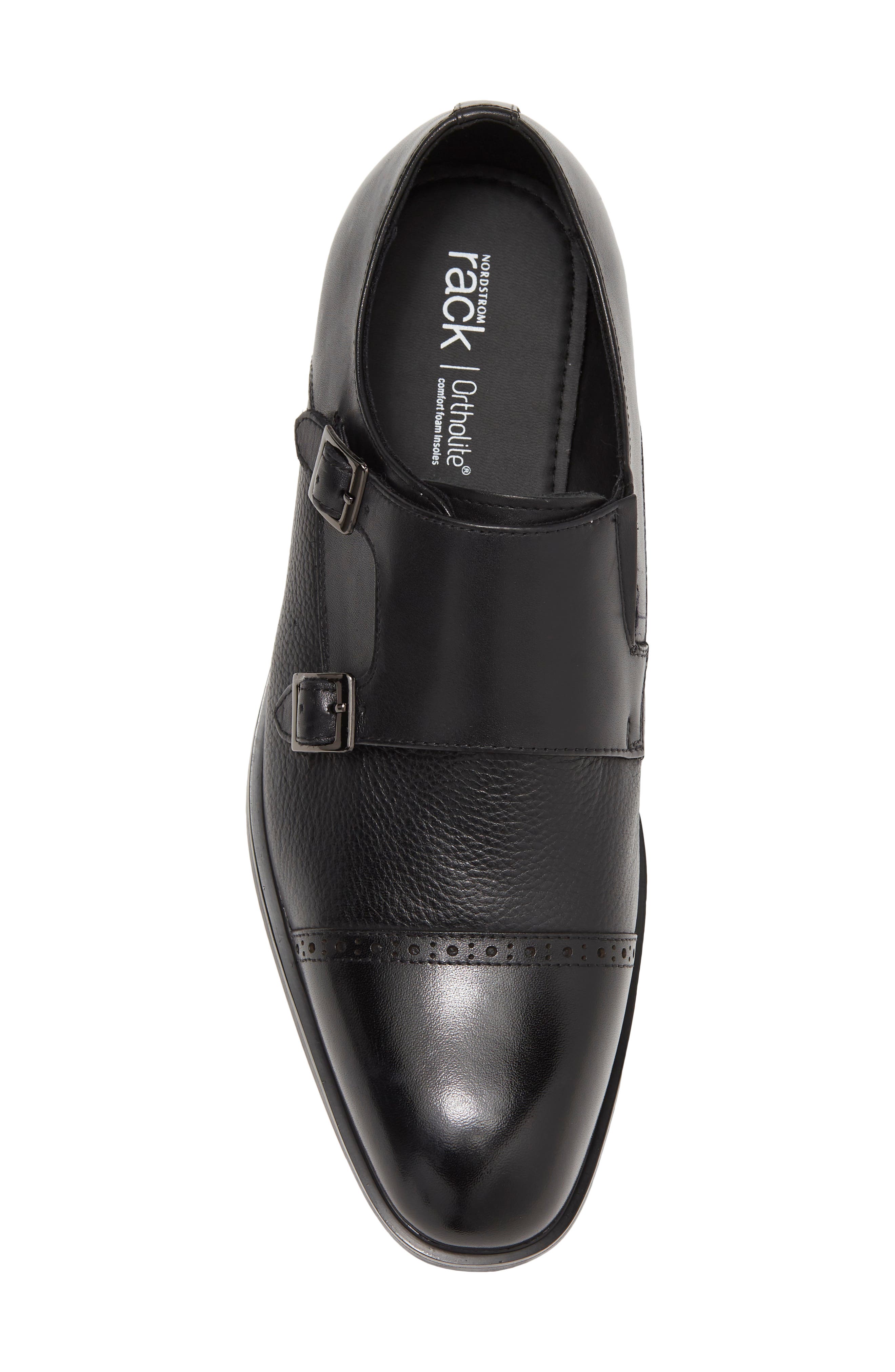NORDSTROM RACK Watson Double Monk Cap Toe Leather Shoe, Alternate, color, Black